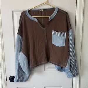 POL Brown and Blue Long Sleeve Top